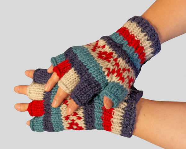Double knitted half finger gloves-Medium XOXO