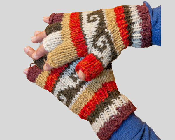 Double knitted half finger gloves-Large