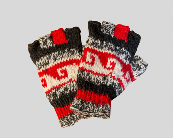 Double knitted half finger gloves-Medium