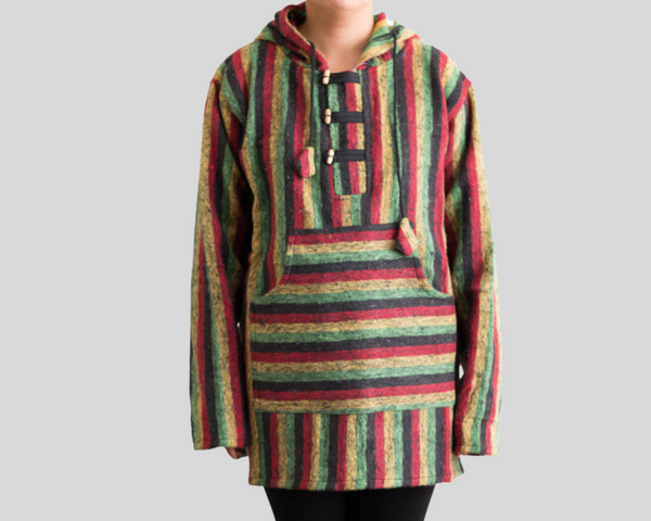Cotton Patched hippie style hooded jumper