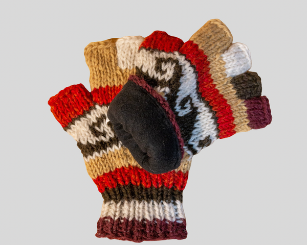 Double knitted half finger gloves-Large